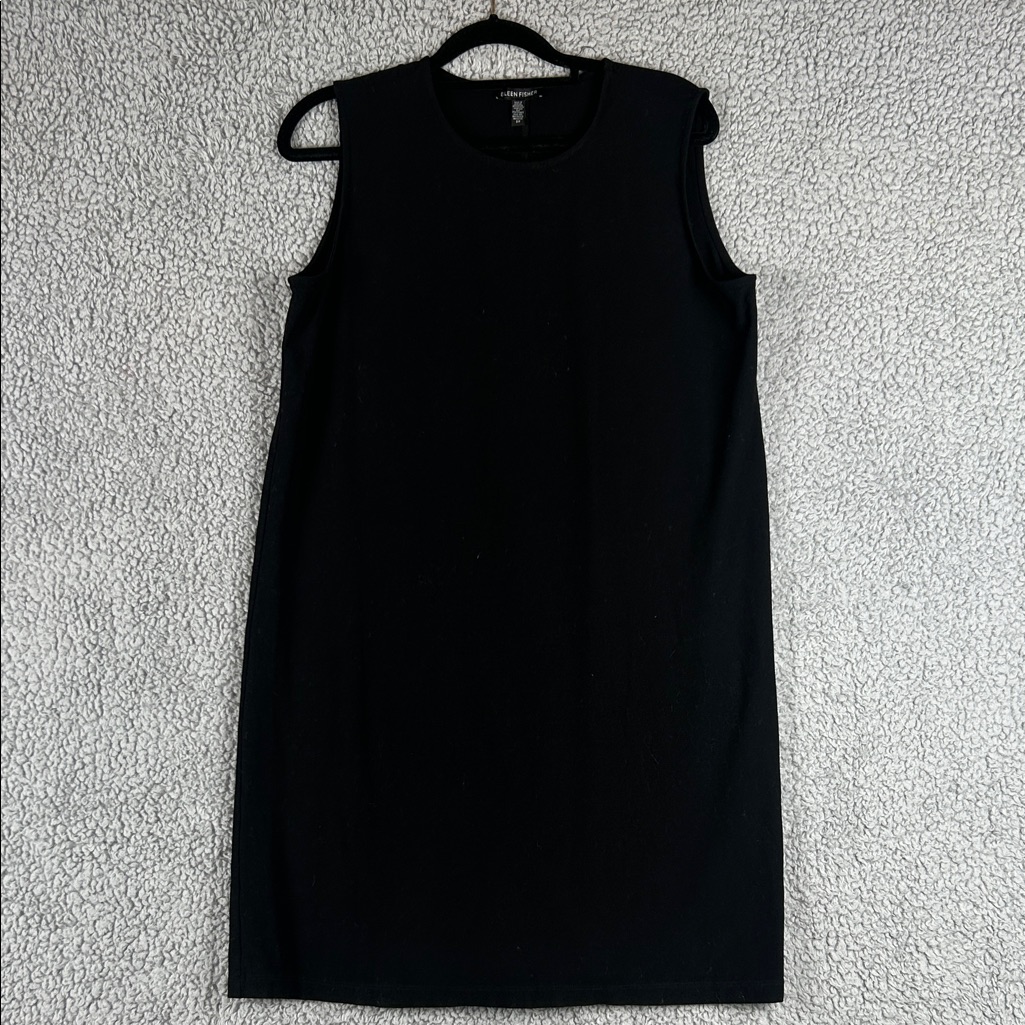 Eileen Fisher Sheath Sleeveless Crew Neck Pull On Relaxed Black Dress Size S